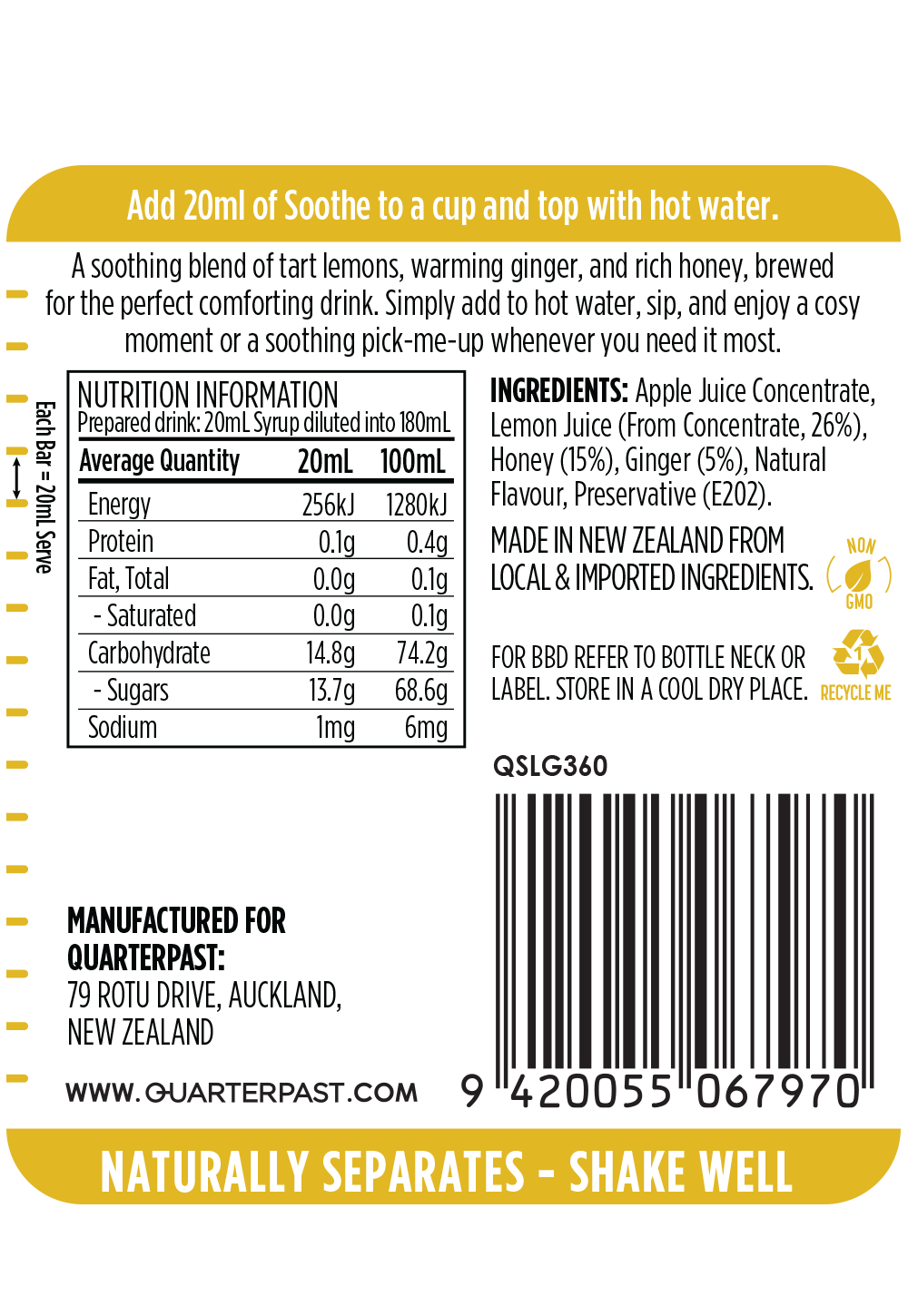 Soothe Lemon Ginger & Honey Fruit Infusion 360mL (No Added Cane Sugar)