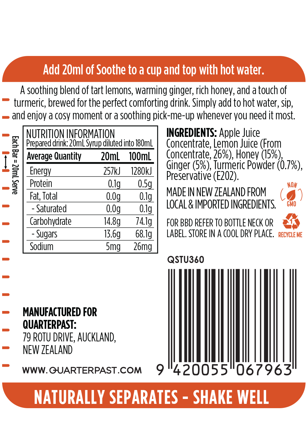 Soothe Turmeric Lemon Ginger & Honey Fruit Infusion 360mL (No Added Cane Sugar)