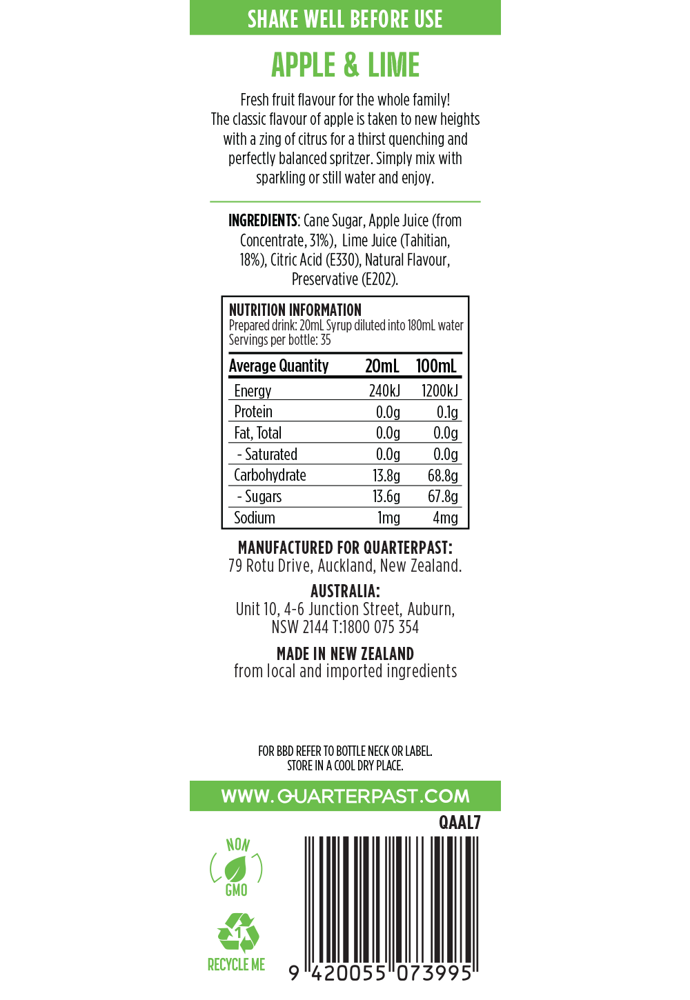 Apple & Lime Cordial 700mL