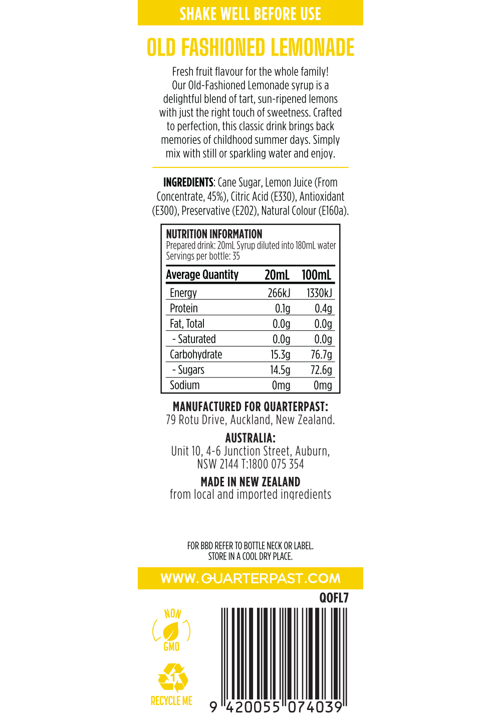 Old Fashioned Lemonade Cordial 700mL