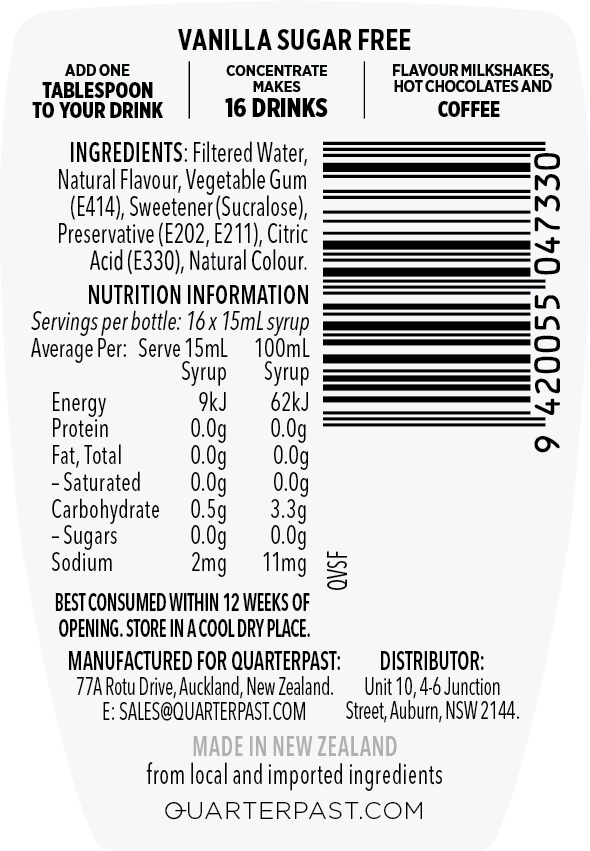 Vanilla Sugar Free Coffee Flavour 250mL