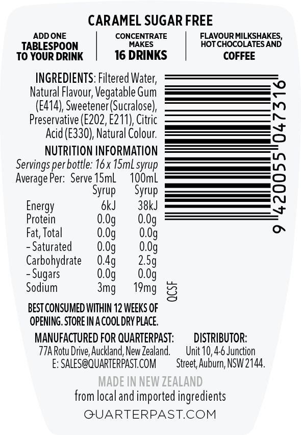 Caramel Sugar Free Coffee Flavour 250mL