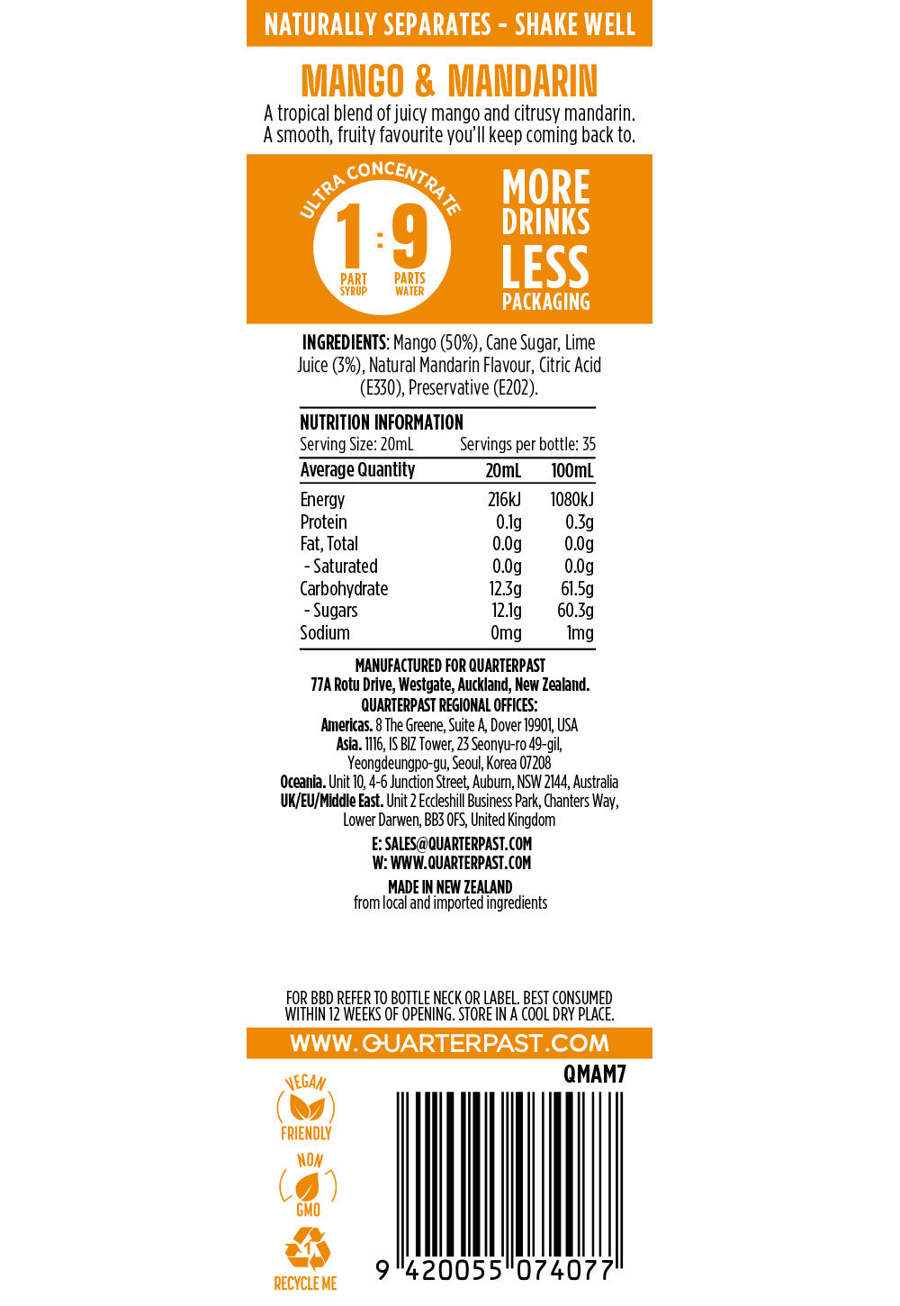 Mango & Mandarin Cordial 700mL