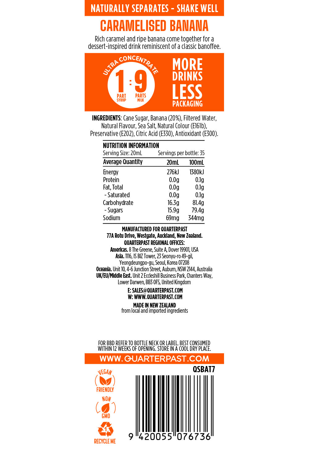 Caramelised Banana Shakes and Smoothies Syrup 700mL