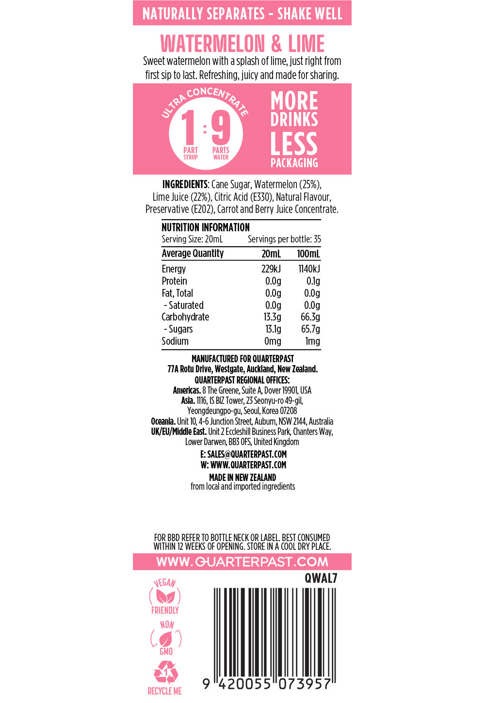 Watermelon & Lime Cordial 700mL